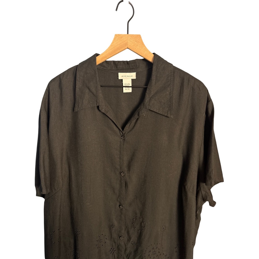 Avenue Black Linen Minimalist Eyelet Boho Causal Button Down Shirt Size 26/28 - Picture 4 of 7